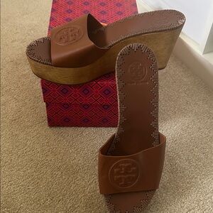 Tory Burch Tan Leather Wedges